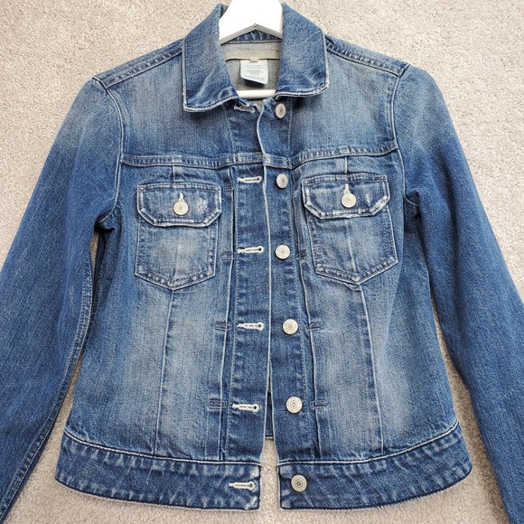 Vince Trucker Jacket Womens XS Blue Denim Y2K Stretch Biker 90s Distress Cowgirl - Picture 2 of 12